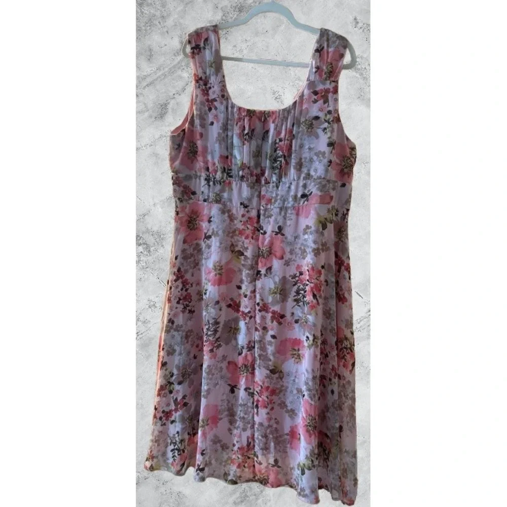 Signature Ella Pink Floral Empire Waist Chiffon Dress Plus Size 20W Sleeveless - Picture 2 of 7